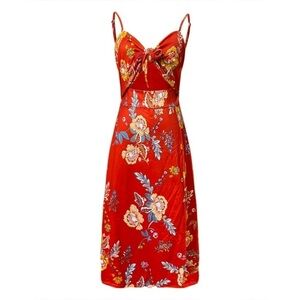 Cut out Front Bow Tie V Neck Floral Dress for Women